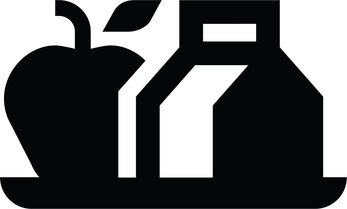 Silhouette of apple and milk on lunch tray