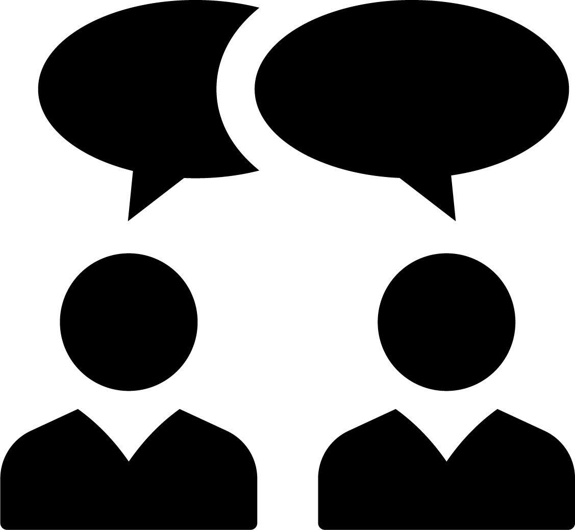 Silhouette of two people having a conversation