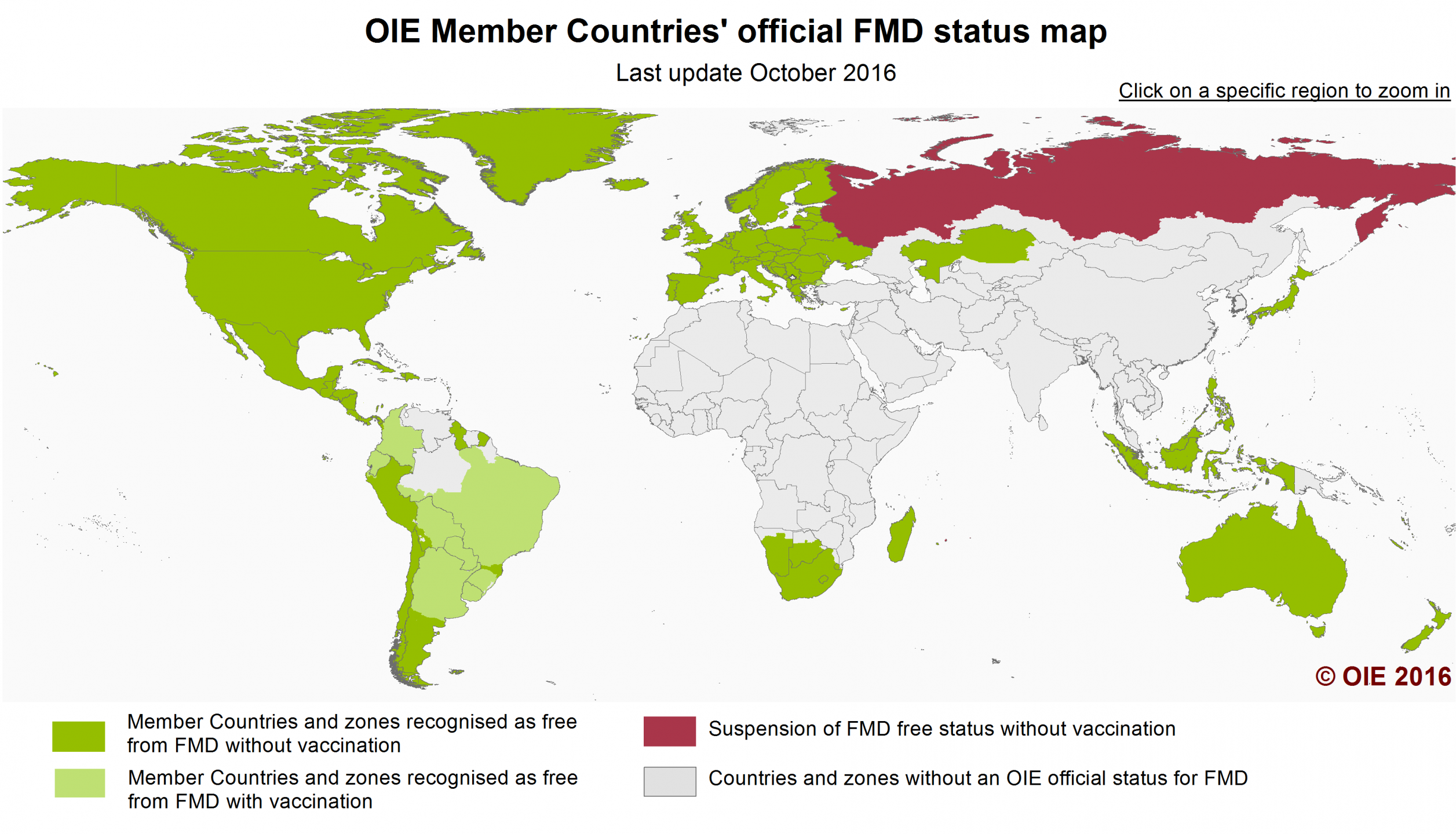 OIE Member Countries' Official FMD Status Map