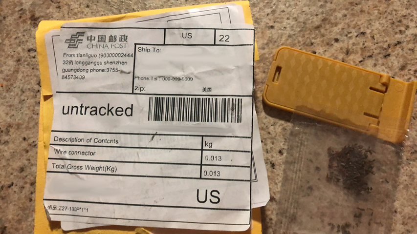 example of an unsolicited package of seeds that came from China