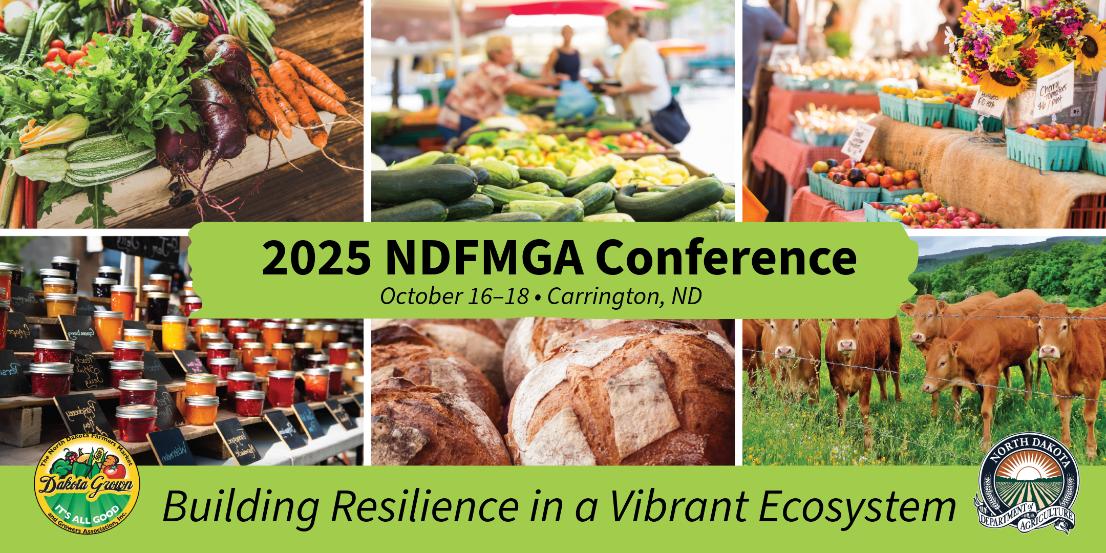2025 decorative conference banner with photos of local foods